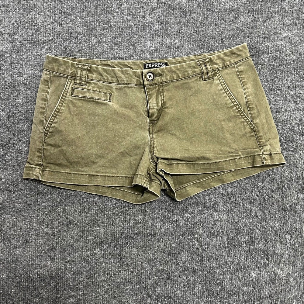 Express Shorts Womens Size 2 Olive Green Chino Stretch Casual Low Rise Summer